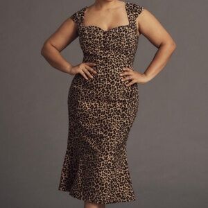 Anthropologie The Cecily Fit & Flare Leopard Print Sweetheart Dress Size S NWT